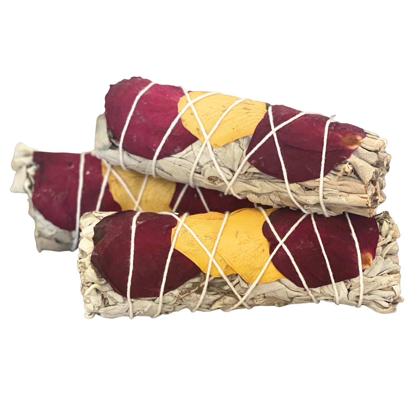 White Sage Smudge Sticks with Dried Rose Petals