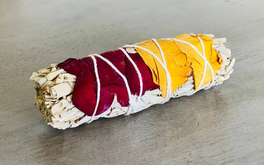 White Sage Smudge Sticks with Dried Rose Petals